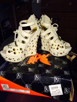 Size 6.5 gold studded wedges