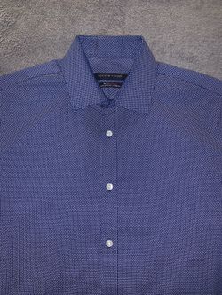 Tommy Hilfiger Men Medium Blue White Shirt Micro Print  Long Sleeve Stretch Flex