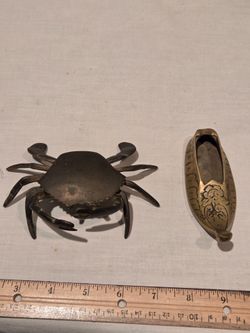 Brass ashtrays, VTG, lot of two--crab and slipper