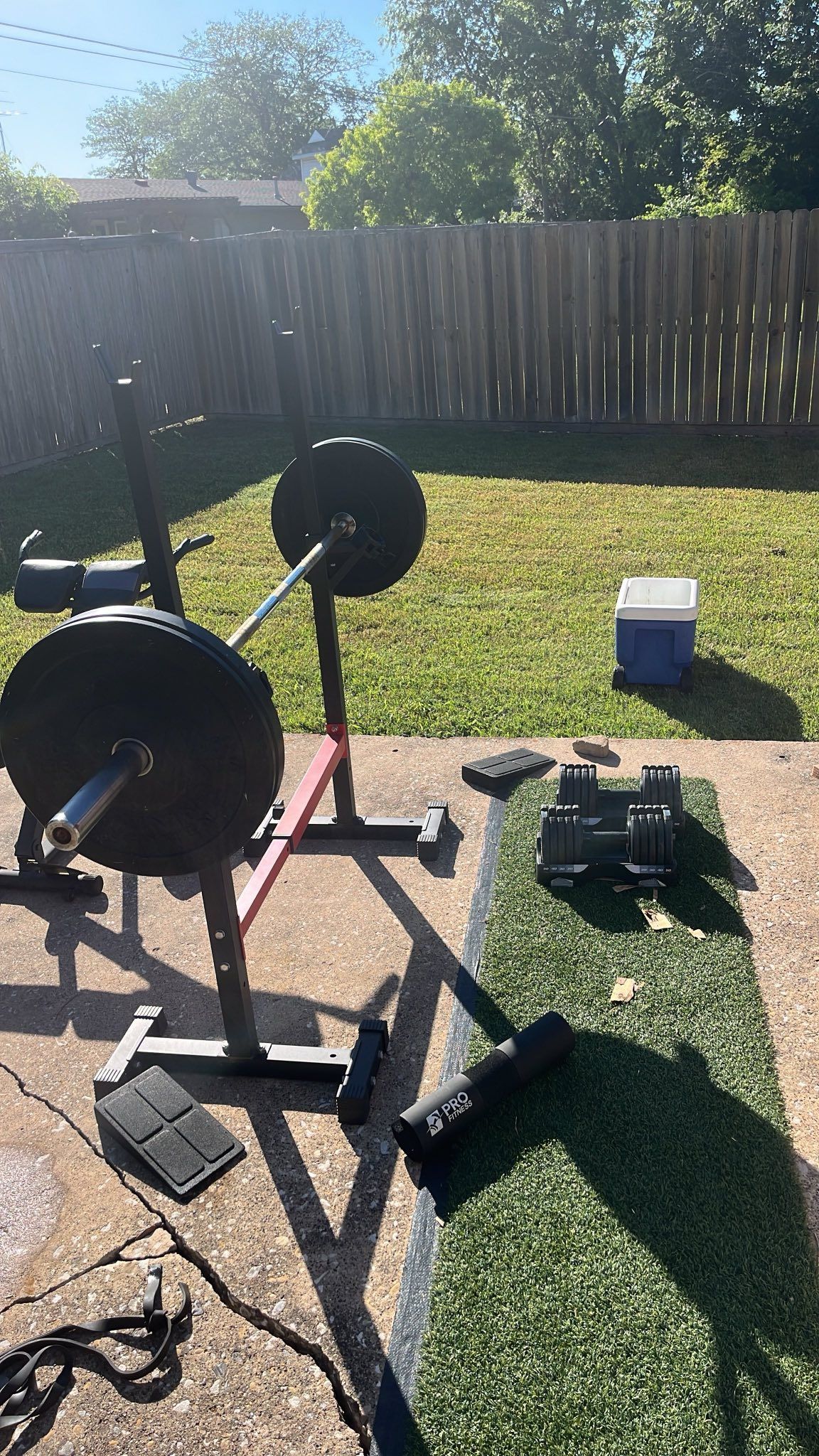 🏋️♂️ Full Home Gym Bundle – Olympic Bar, Plates, Rack – $375 (Zelle/Venmo) / $400 (Cash)