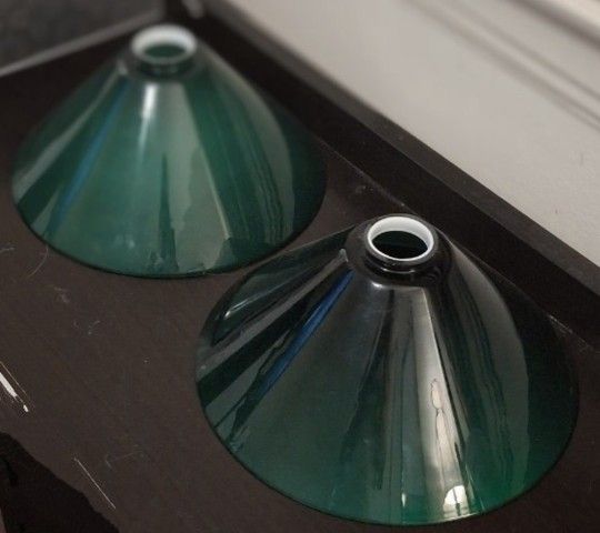 Set Of Two Emerald Green Cased Glass Billiard Lights 11.6 "