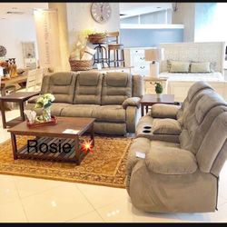 Comfy Cobblestone Fabric Reclining Sofa & Reclining Loveseat🤩 New Brand🤩 2 Piece Living Room Set🤩 On Sale‼️
