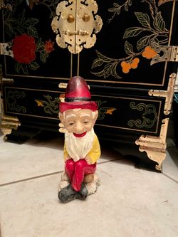 Vintage hand painted concrete old man garden gnome