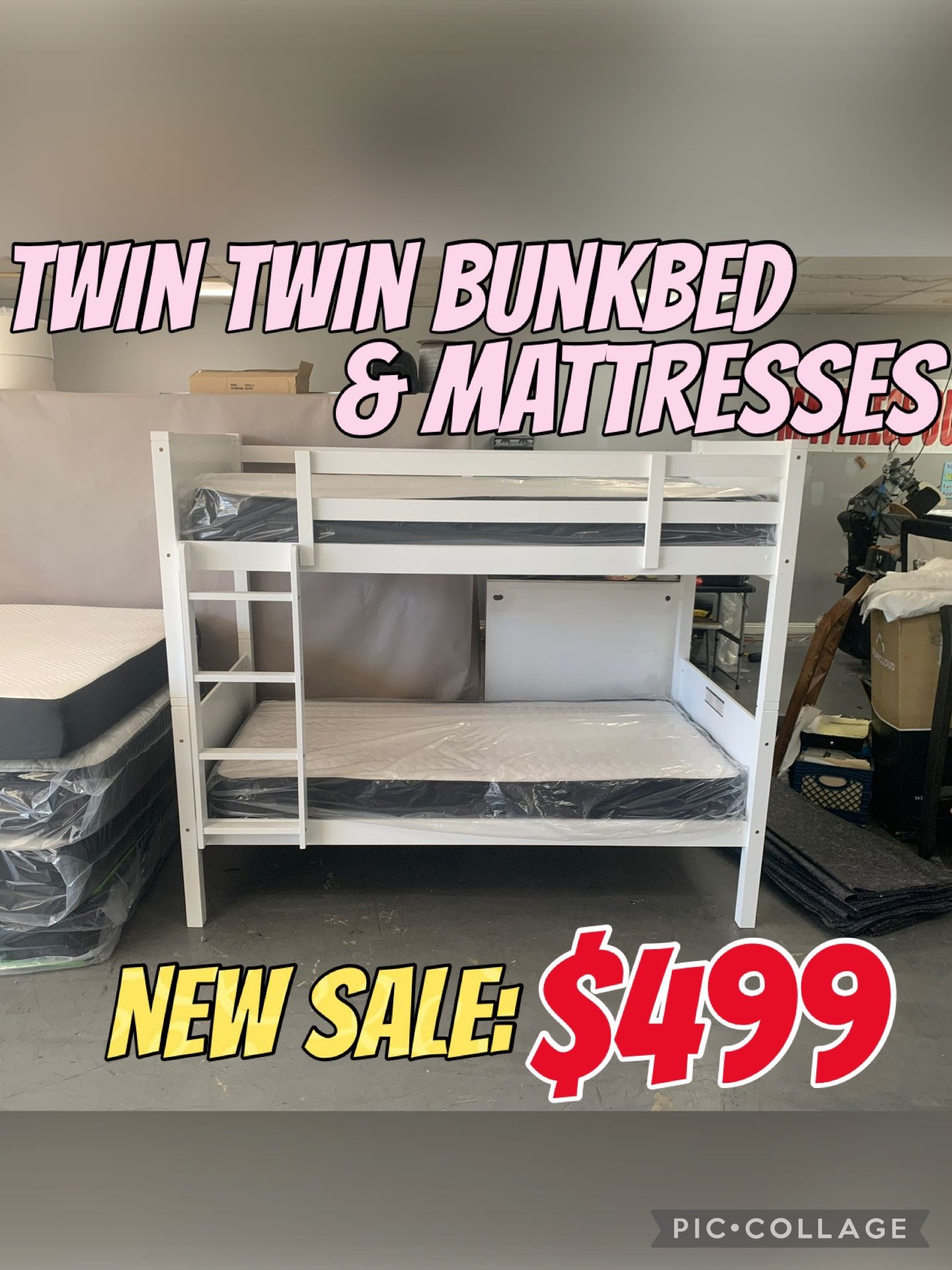 Twin Twin Bunkbed & Mattresses (AVAILABLE IN BLACK)