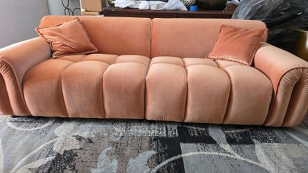 Silva-Orange Velvet Tufted Sofa Mid-Century