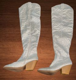 SHEIN SILVER GLITTERY WESTERN COWBOY BOOTS SIZE 8’5