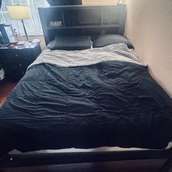 MUST GOOO!!!  Full Size Bed Frame With Headboard Storage BOXSPRING INCLUDED