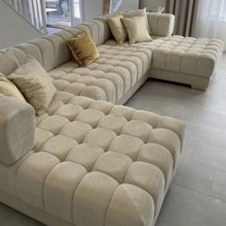 🦋Showroom,Fast Delivery, Finance,Web🦋Ariana Ivory Velvet Double Chaise "U" Shape Sectional Sofa Couch