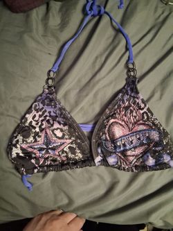 Triangle Bikini Top with Rhinestone Print