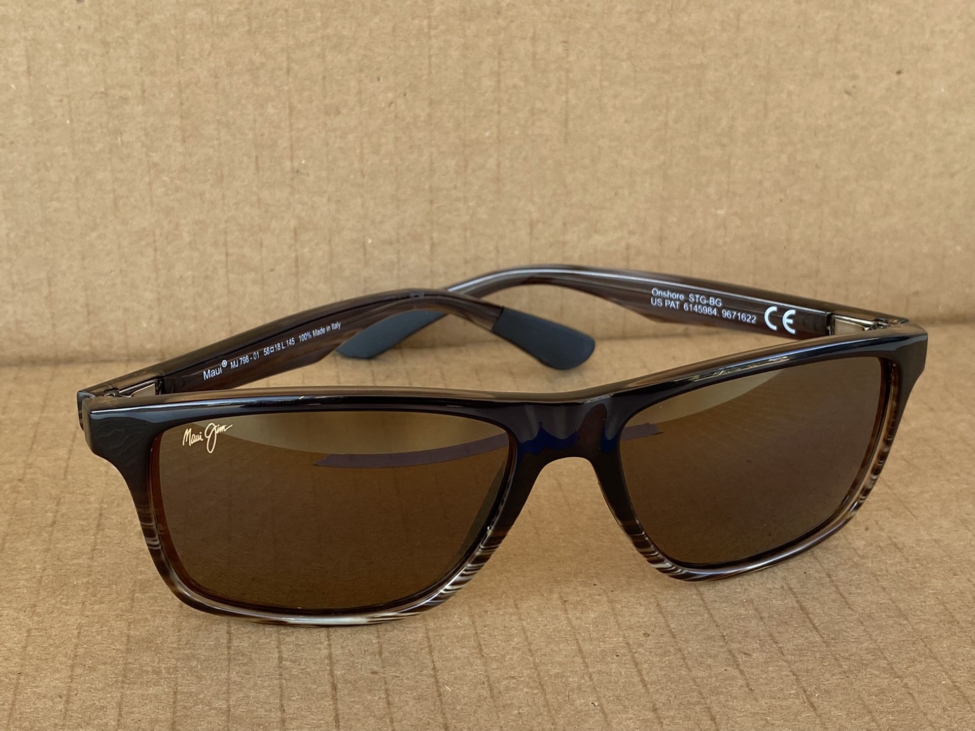 New Without Tags! Maui Jim Onshore MJ 798-01 Square Brown Sunglasses Brown Polarized Lenses 58mm