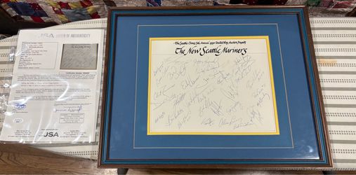 Seattle Mariners Ken Griffey Jr Edgar Martinez Randy Johnson JSA Authentication Autographs MLB HOF Team Framed 1990 United Way Auctions 1/1