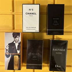 Luxury Fragrance Collection: Chanel No. 5, Tom Ford Oud Wood, Dior Sauvage, Paco Rabanne 1 Million - $30 Each, Brand New & Sealed