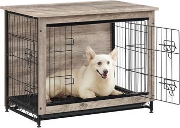 32.5" Dog Crate Furniture, Indoor Dog Kennel Side End Table L Wooden Dog Cage for Large and Medium Dogs up to 45 lb, Double-Door Pet House with Remova