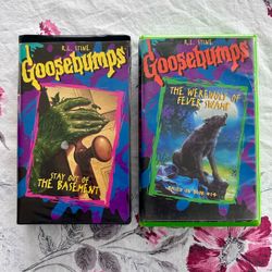 Vintage Goosebumps VHS Lot of 2. Stay Out of the Basement ‘96 and  Werewolf of Fever Swamp Green Case ‘96.