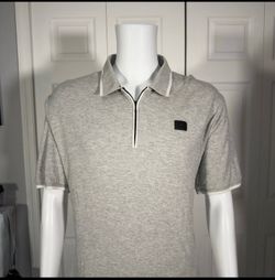Karl Lagerfeld Polo Shirt Mens X-Large Quarter Zip Gray Short Sleeve Casual, New