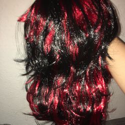 WOLF CUT BLACK AND RED WIG WITH BANGS