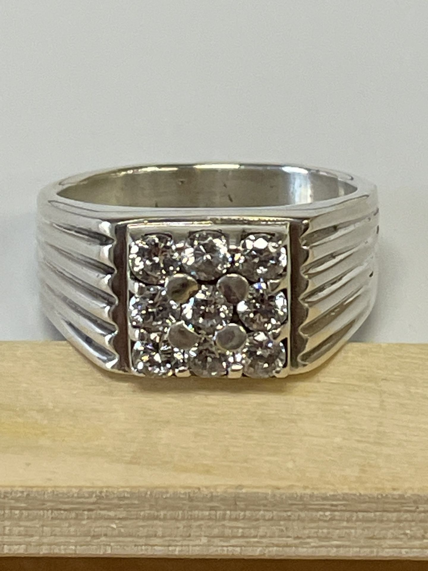 Sterling Silver 925 Men Ring 9 Zircon Inlaid1.8 Ct Square Size 11.75 9.7Grams