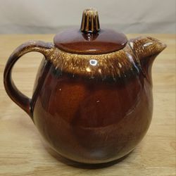 Vintage Hull Pottery Brown Drip Ball Shaped Tea Pot & Lid Oven Proof USA 6 3/4"