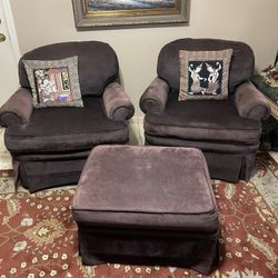 Two Side Accent Chairs With Ottoman 