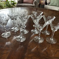 10 - 1950’s Etched Crystal Small Wine Glasses