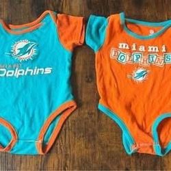 Miami Dolphins NFL Football Onesies Baby size 12 months $5 for both 