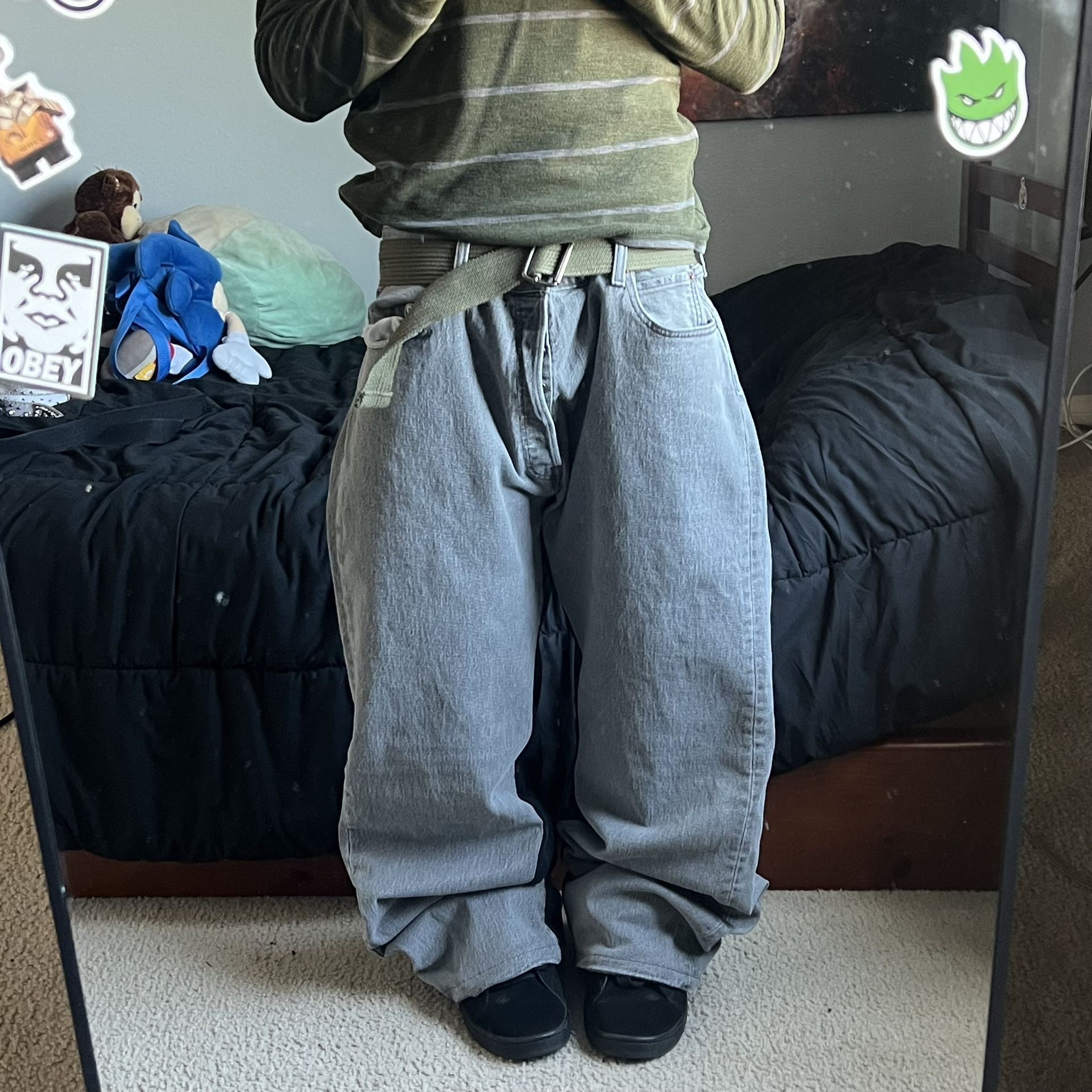 y2k grunge 2000s custom baggy wide leg flared gray levi 501 jeans