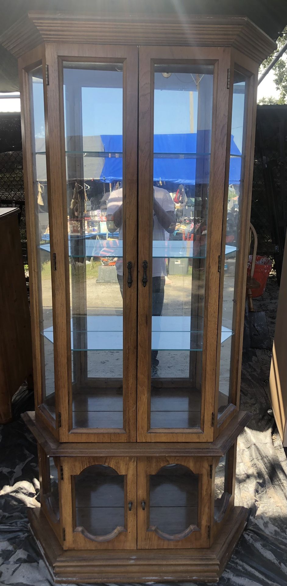 Rare Antique Curio Cabinet Glass Shelves