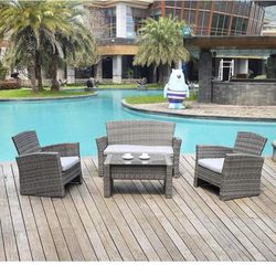Patio Sofa Set 4pcs Outdoor Furniture Set PE Rattan Wicker Cushion Outdoor Garden Sofa Furniture with Coffee Table Bistro Sets for Yard