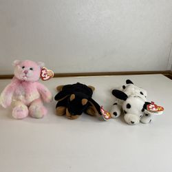 Set of 3 Ty Original Beanie Babies – Doby, Dotty & Fauna – Pre-Owned Collectible