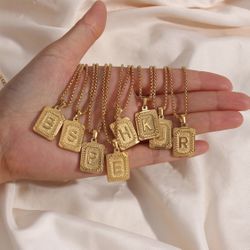 N208- New Stylish Square Pendant -Initial Necklace