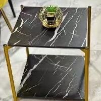 Light Luxury Sofa Side Table Marble End Table Decor Small Apartment Double Layer Black square