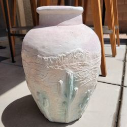 Southwestern Cactus Pottery Vase Handmade