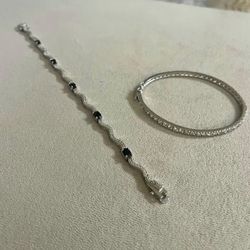 $80  For A Set Of 925 Silver Onyx With Diamond Accents Bracelet And CZ Bangle Pickup Gaithersburg Md20877