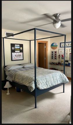 Custom Blue Painted Wood Full Double Size Canopy Bed