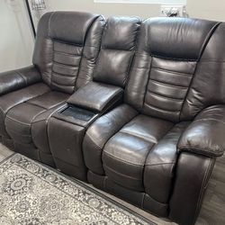 Leather Power Recliner Loveseat (Chocolate / Brown) 