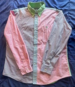Ralph Lauren Multi-Tone Pink, Green, Blue, Purple Panel Oxford Button-Down Shirt