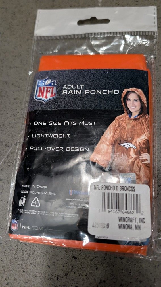 Denver Bronco Licensed NFL Adult Rain Poncho