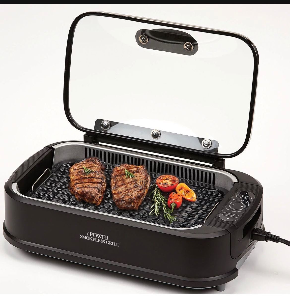 Power Smokeless Grill As Seen On TV Black Nonstick Surface Indoor Grill 15.4 sq. in.