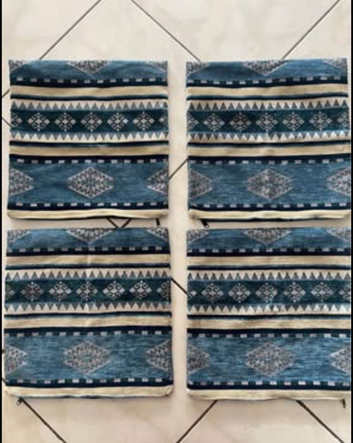 Custom Aztec Pillow & Ottoman Cover Set - Handmade, Sturdy, Washable - Blue