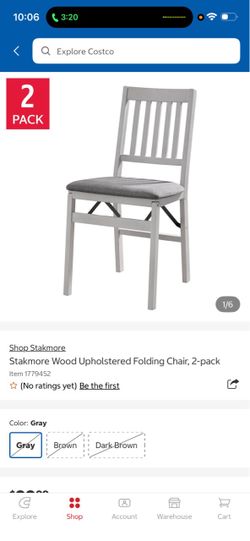 Stakmore Wood Upholstered Folding Chairs 2-Pack – Gray or Brown