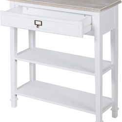 Wood Console Table for Entryway with Drawer and Storage Shelf Entryway Table Living Room, White