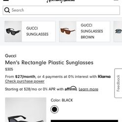 Gucci Black Rectangular Men's Sunglasses 