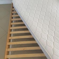 Twin Bed Frame with Mattress – Like New, IKEA LURÖY Slats