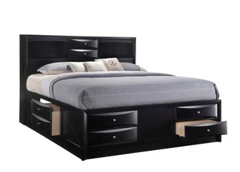 Black Queen Bookcase Bed w Storage Drawers