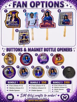 ✨ CUSTOM GRADUATION FANS BUTTONS & BOTTLE OPENER MAGNETS