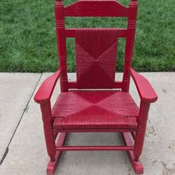 Vintage Children's Red Rocker Woven Seat & Back