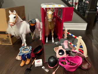 Our generation doll horse trailer with 2 horses and lots of accessories