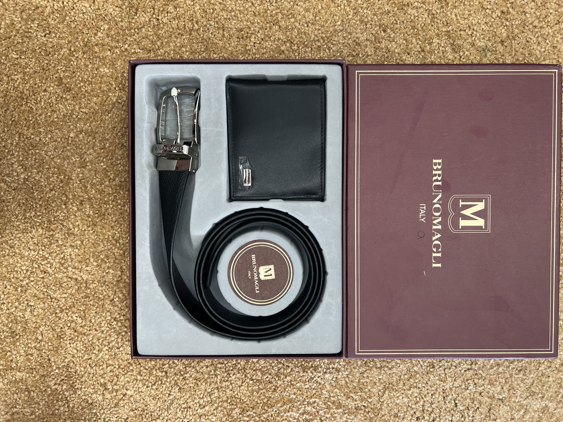 Bruno Magli Men’s Belt & Wallet Set Black Leather Large