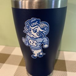 Dark Blue & Stainless Steel Tumbler W/ Slide Lid, Gasket To Make It Spill Resisting, Has Raised Accent, Fits Most Cup Holders In Car/truck