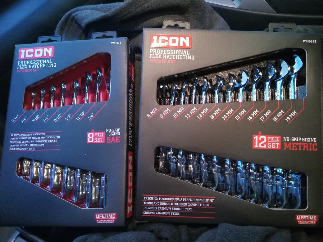 Icon Professional Flex Ratcheting Wrenches SAE & Metric 20 Piece